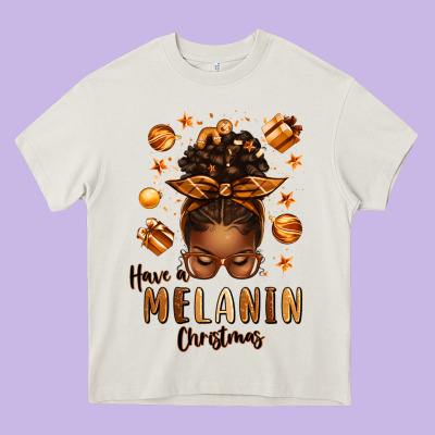 Have A Melanin Christmas Afro Messy Bun Heavy Core Tee Designed By Texasbilliewilder