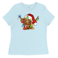 Baby Blue christmas heifer cow Ladies Tee - CowGirlArtShop