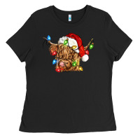 Black christmas heifer cow Ladies Tee - CowGirlArtShop