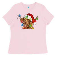 Bubblegum Pink christmas heifer cow Ladies Tee - CowGirlArtShop