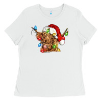 White christmas heifer cow Ladies Tee - CowGirlArtShop