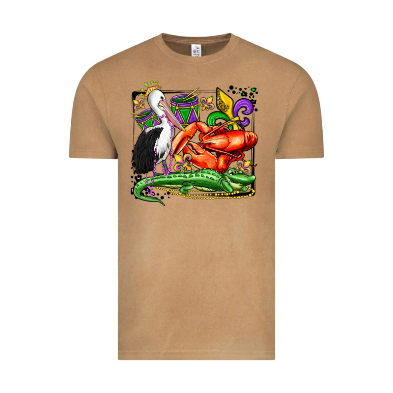 Mardi Gras Pelican Crawfish Crocodile Vintage Tee by OliviaCreatesArt | Teevron