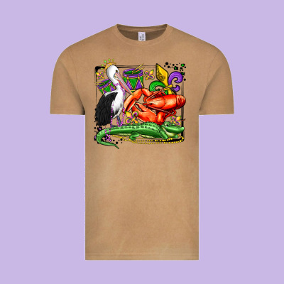 Mardi Gras Pelican Crawfish Crocodile Vintage Tee Designed By Oliviacreatesart