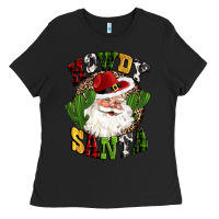 Black howdy santa western cactus christmas Ladies Tee - CowGirlArtShop