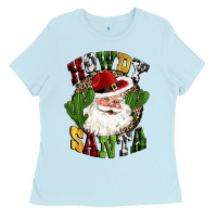Baby Blue howdy santa western cactus christmas Ladies Tee - CowGirlArtShop