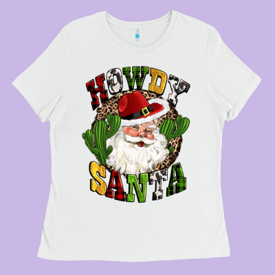 Howdy Santa Western Cactus Christmas Ladies Tee Designed By Cowgirlartshop