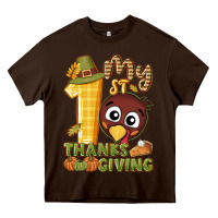 Chocolate Brown My 1st Thanksgiving with turkey Heavy Core Tee - NancyCooperArtShop
