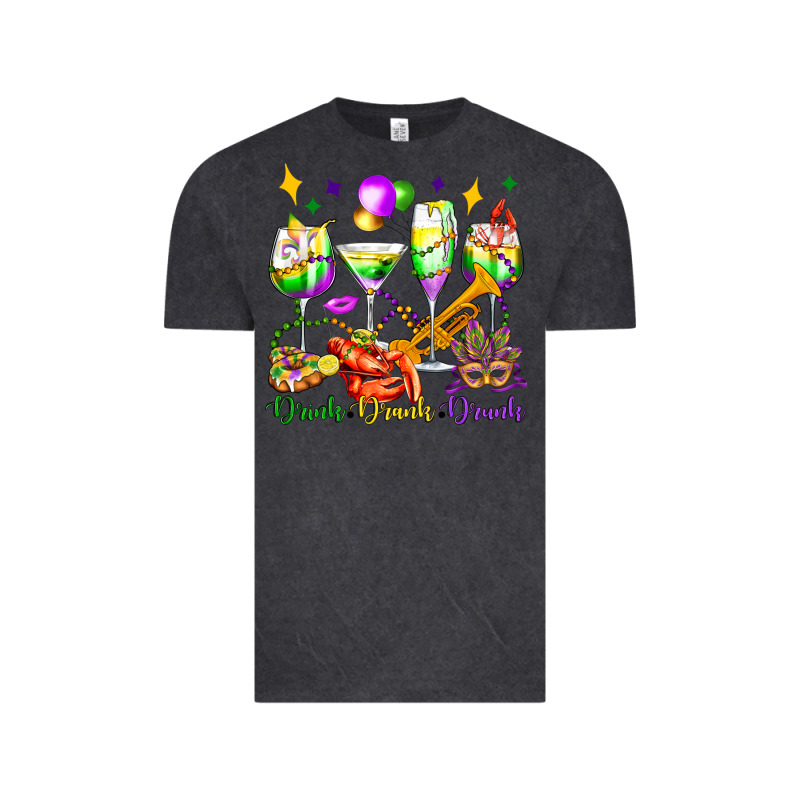 Drink Drank Drunk Mardi Gras Wine Glasses Olivia Vintage Tee by OliviaCreatesArt | Teevron