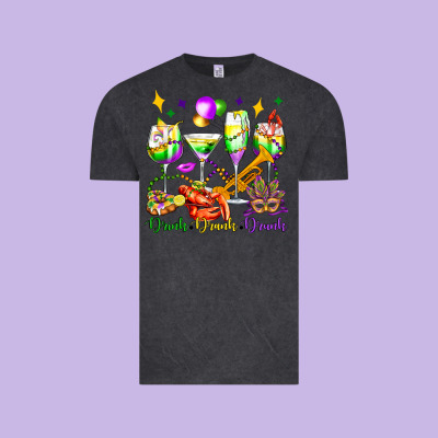 Drink Drank Drunk Mardi Gras Wine Glasses Olivia Vintage Tee Designed By Oliviacreatesart