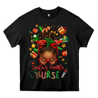 Black santa's favorite nurse afro messy bun Heavy Core Tee - texasbilliewilder