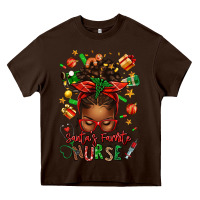 Chocolate Brown santa's favorite nurse afro messy bun Heavy Core Tee - texasbilliewilder