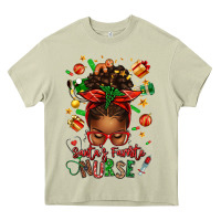 Santa's Favorite Nurse Afro Messy Bun Heavy Core Tee | Teevron