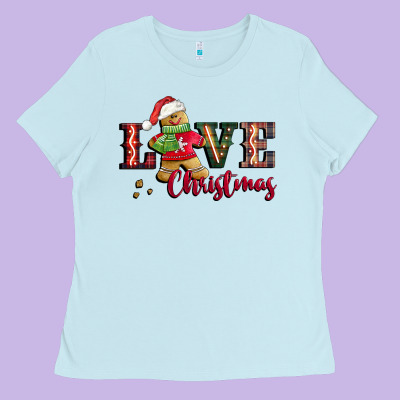 Love Christmas Gingerbread Ladies Tee Designed By Cowgirlartshop