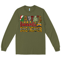 Army Green Santa's Favorite Bus Driver Long Sleeve Tee - BundleAndBundleShop