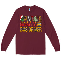 Burgundy Santa's Favorite Bus Driver Long Sleeve Tee - BundleAndBundleShop
