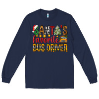 Navy Santa's Favorite Bus Driver Long Sleeve Tee - BundleAndBundleShop