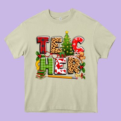 Teacher Christmas Heavy Core Tee Designed By Texasbilliewilder