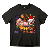 Asphalt Happy Hallothanksmas Pigs Heavy Core Tee - NancyCooperArtShop