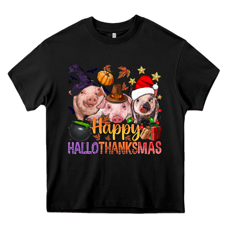 Happy Hallothanksmas Pigs Heavy Core Tee by NancyCooperArtShop | Teevron