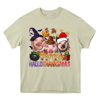 Mossy Happy Hallothanksmas Pigs Heavy Core Tee - NancyCooperArtShop