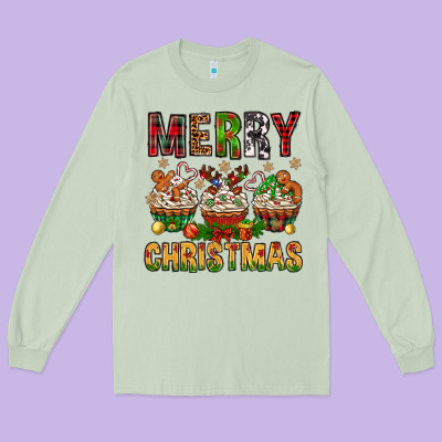 Merry Christmas With Cupcake Bbs Long Sleeve Tee Designed By Bundleandbundleshop