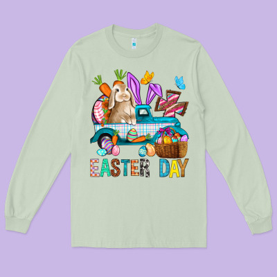 Easter Day With Truck Long Sleeve Tee Designed By Bundleandbundleshop