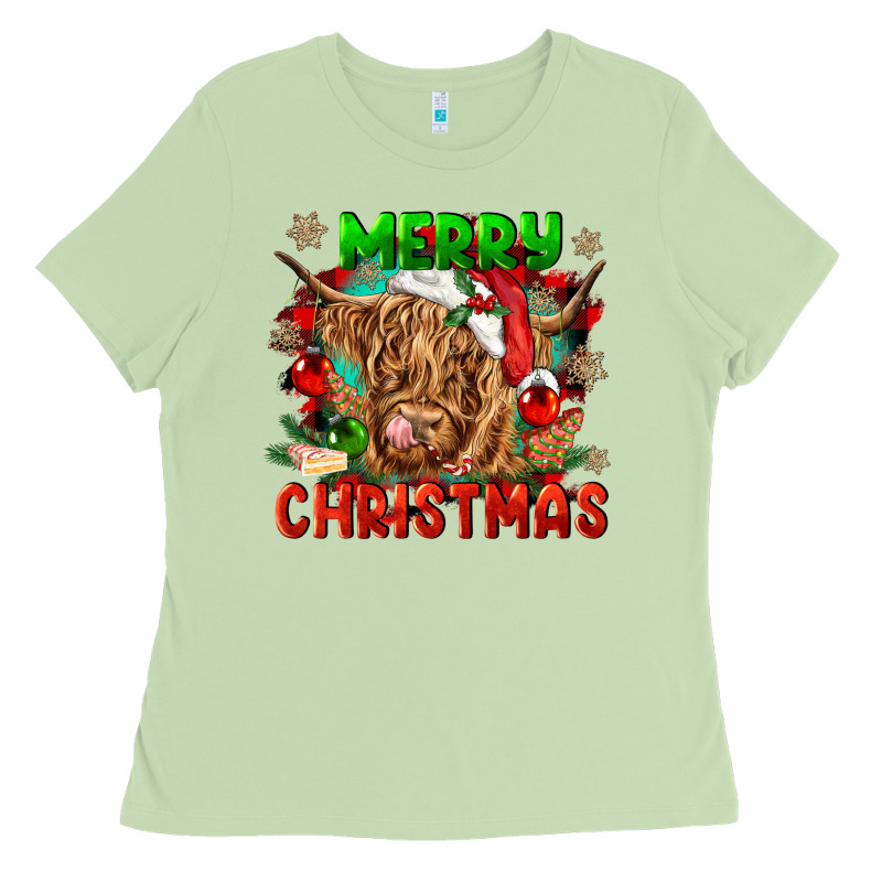 Merry Christmas Cow Ladies Tee by CowGirlArtShop | Teevron