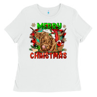 White merry christmas cow Ladies Tee - CowGirlArtShop