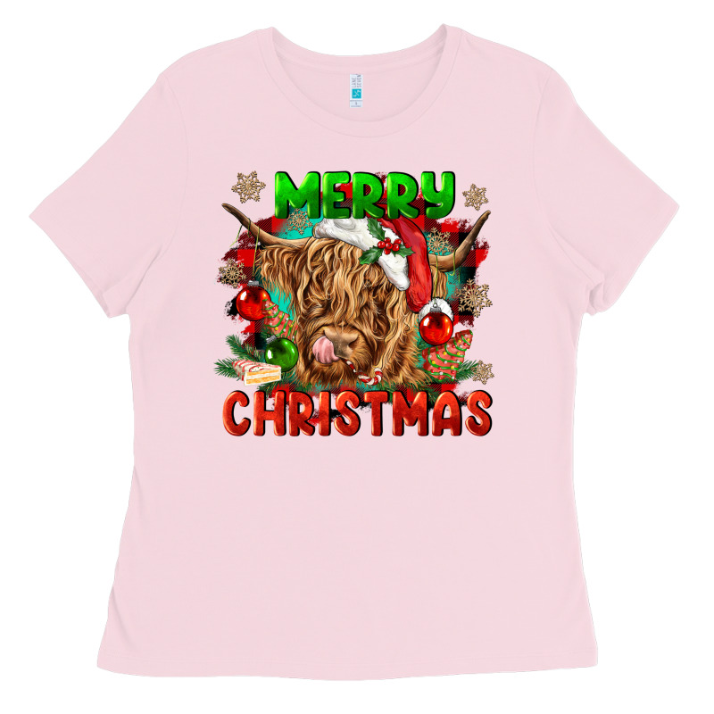 Merry Christmas Cow Ladies Tee by CowGirlArtShop | Teevron