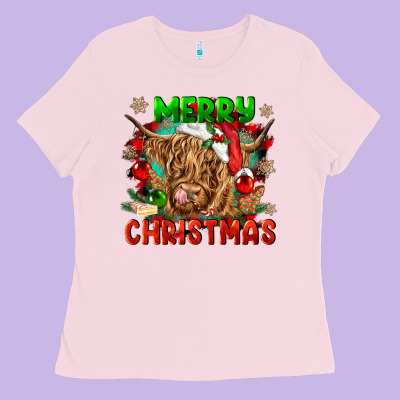 Merry Christmas Cow Ladies Tee Designed By Cowgirlartshop