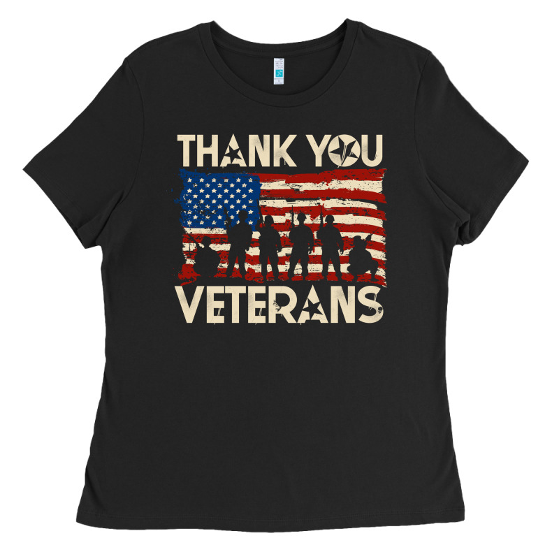 Thank You Veterans American Flag Patriotic Ladies Tee by baoMotion | Teevron