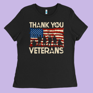 Thank You Veterans American Flag Patriotic Ladies Tee Designed By Baomotion