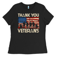 Black Thank You Veterans American Flag Patriotic Ladies Tee - baoMotion