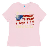 Bubblegum Pink Thank You Veterans American Flag Patriotic Ladies Tee - baoMotion