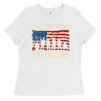 White Thank You Veterans American Flag Patriotic Ladies Tee - baoMotion