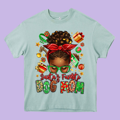 Santas Favorite Dog Mom Afro Messy Bun Heavy Core Tee Designed By Texasbilliewilder