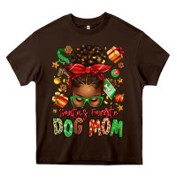 Chocolate Brown santas favorite dog mom afro messy bun Heavy Core Tee - texasbilliewilder