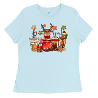 Baby Blue christmas reindeer coffee Ladies Tee - CowGirlArtShop