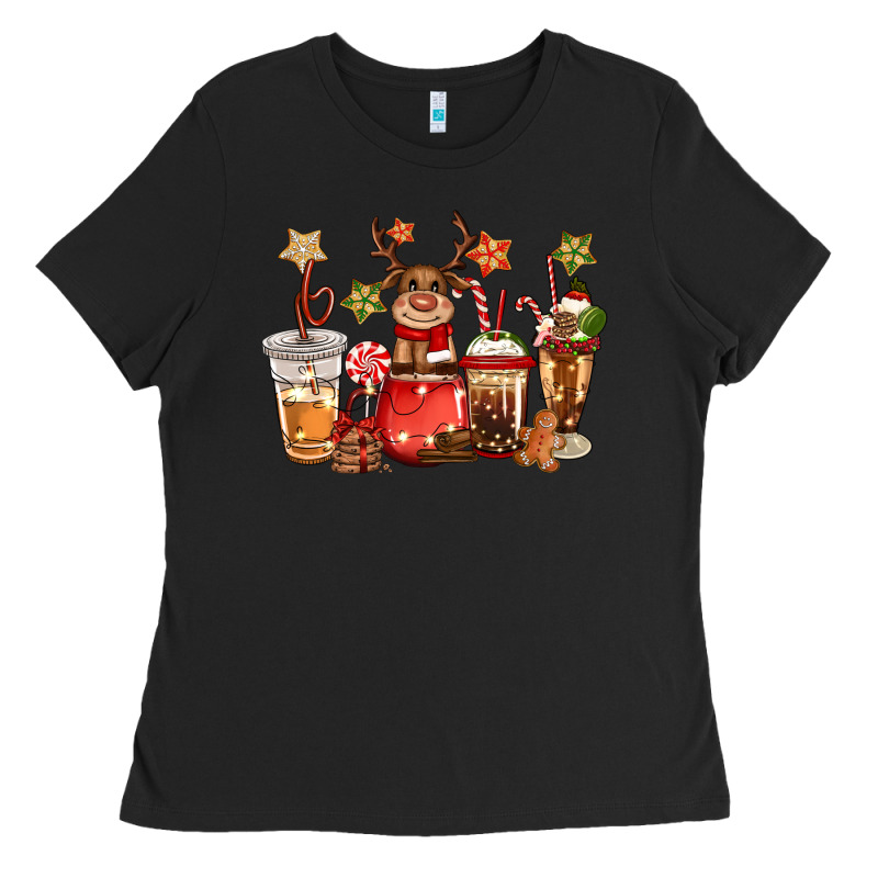 Christmas Reindeer Coffee Ladies Tee by CowGirlArtShop | Teevron