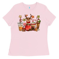 Bubblegum Pink christmas reindeer coffee Ladies Tee - CowGirlArtShop