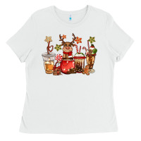 White christmas reindeer coffee Ladies Tee - CowGirlArtShop