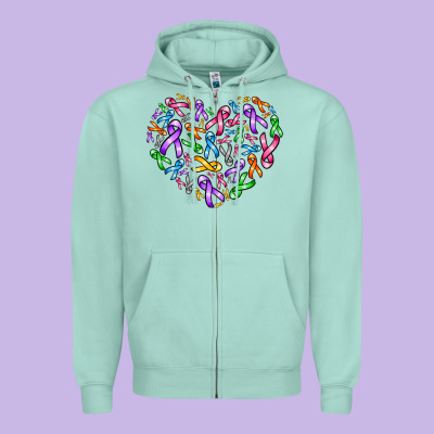 Cancer Ribbon Heart Zipper Hoodie Designed By Adodesignshop