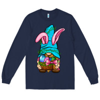 Navy Easter Wicker Basket Gnome Long Sleeve Tee - BundleAndBundleShop