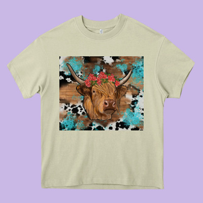 Western Roses Cow Heavy Core Tee Designed By Ranaportraitstore