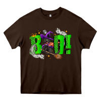 Chocolate Brown Boo! with black cat Halloween Heavy Core Tee - NancyCooperArtShop