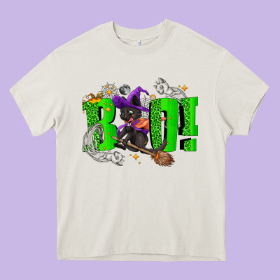 Boo! With Black Cat Halloween Heavy Core Tee Designed By Nancycooperartshop