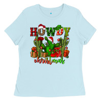 Baby Blue howdy christmas with cactusses Ladies Tee - CowGirlArtShop