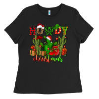 Black howdy christmas with cactusses Ladies Tee - CowGirlArtShop
