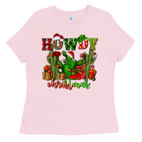Bubblegum Pink howdy christmas with cactusses Ladies Tee - CowGirlArtShop