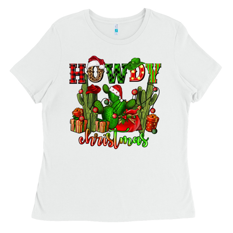 Howdy Christmas With Cactusses Ladies Tee by CowGirlArtShop | Teevron